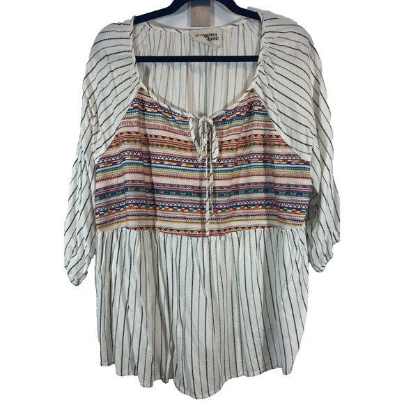 Savanna Jane Tops - Savanna Jne Blouse Size 2XL Embroidered Floral Design BOHO 3/4 Sleeve A1
